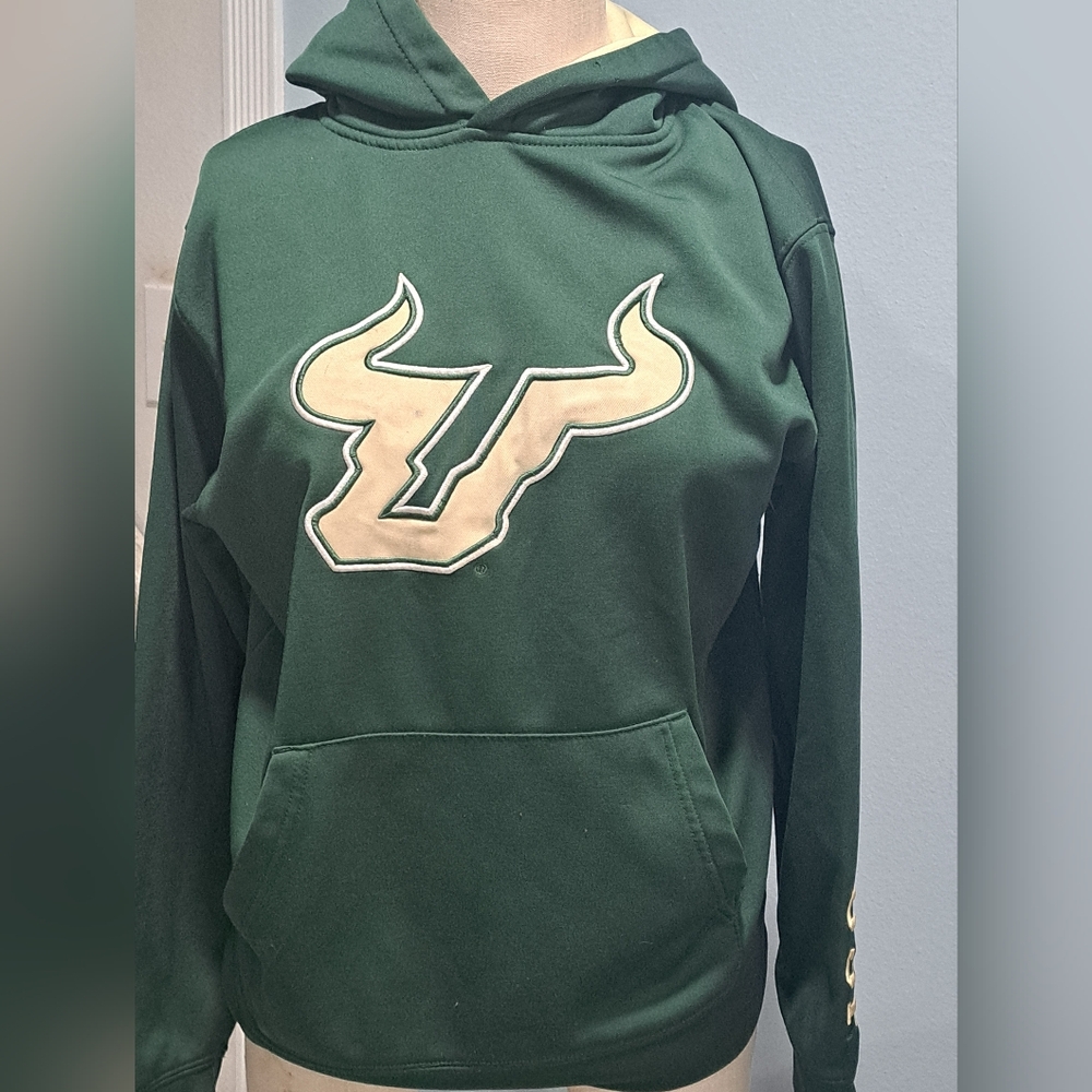 USF Bulls Green Hoodie Sweatshirt Kangaroo Pocket Logo Sports L